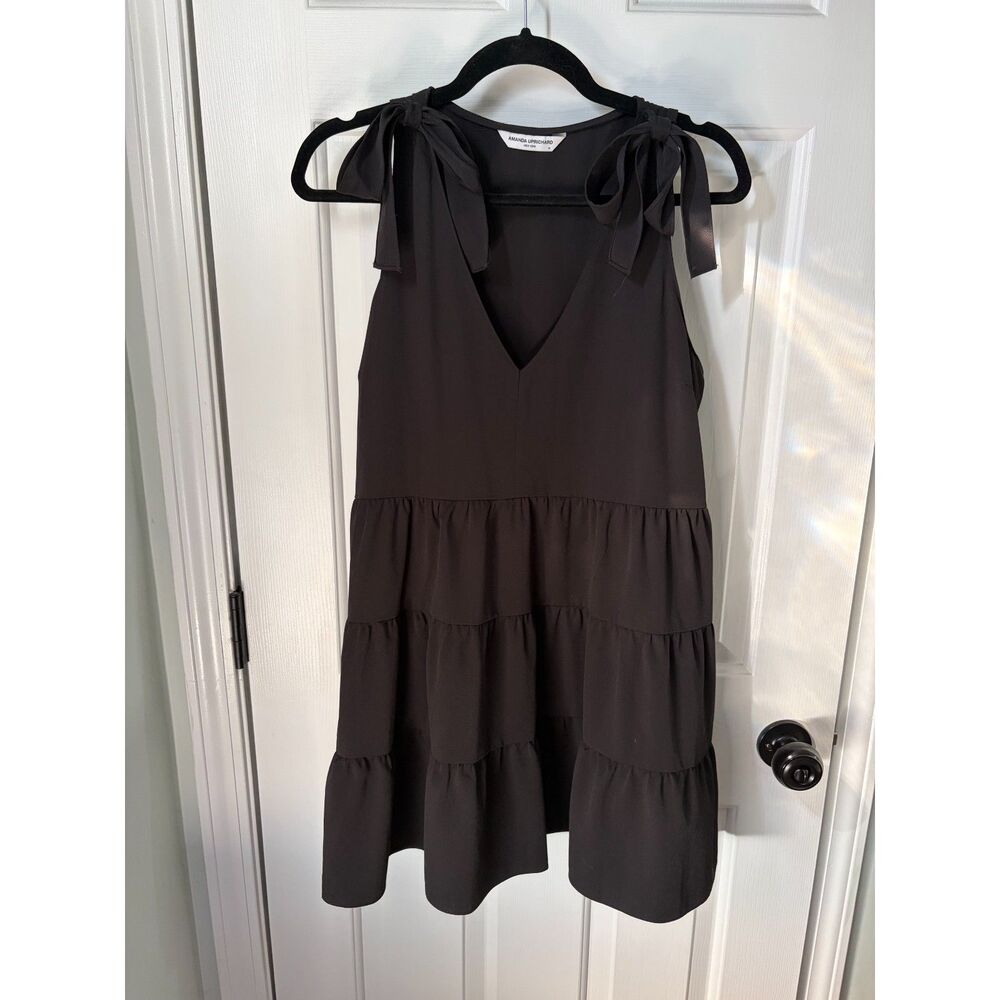 Amanda Uprichard Pruitt Black Ruffle Bow Holiday Party Mini Dress Size M